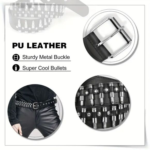 Gothic Punk Bullet Cosplay Belt Studded Grommet Rivet Waist Belt 32-38" - Picture 3 of 4